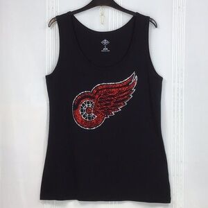 🏒 Detroit Red Wings Hockey 💯% Cotton Tank Top Red Silver Rhinestone’s Sz.XL